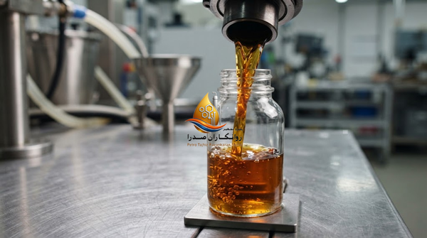 نمونه‌برداری از روغن موتور درون ظرف آزمایشگاهی شفاف
